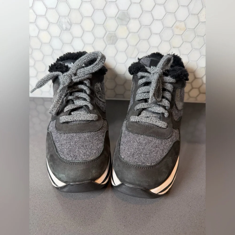 Voile Blanche Maran Fur Leather Shearling Platform Sneakers Black & Grey Sz 39